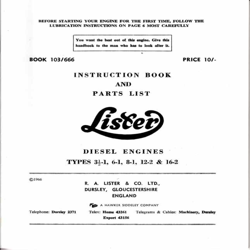 Lister Instruction Book and Parts List