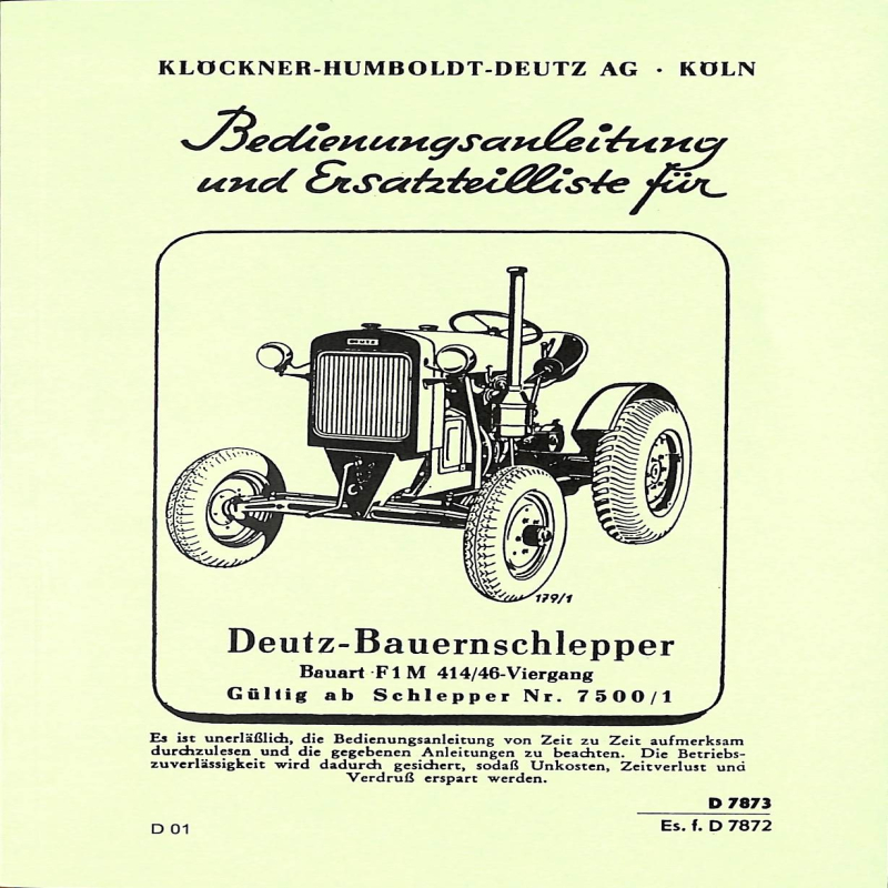 Bedienungsanleitung und Ersatzteilliste für Deutz-Bauernschlepper, gebruiksaanwijzing en onderdelen lijst 